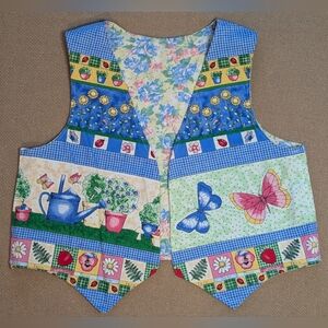 Floral Spring Garden Theme Patterned Reversible Open Front Vest